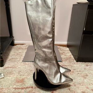Aqua Silver Heeled Boots for Women
